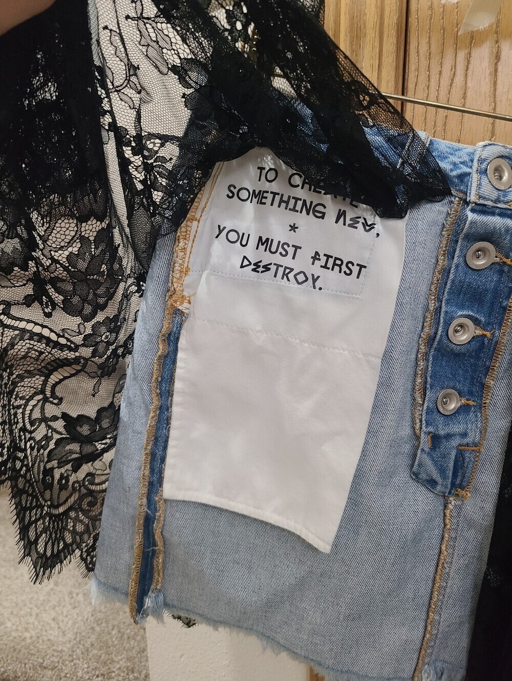 Unravel Project Ben Taverniti Lace Inside Out Frayed Hem Denim Mini Skirt - Picture 4 of 7